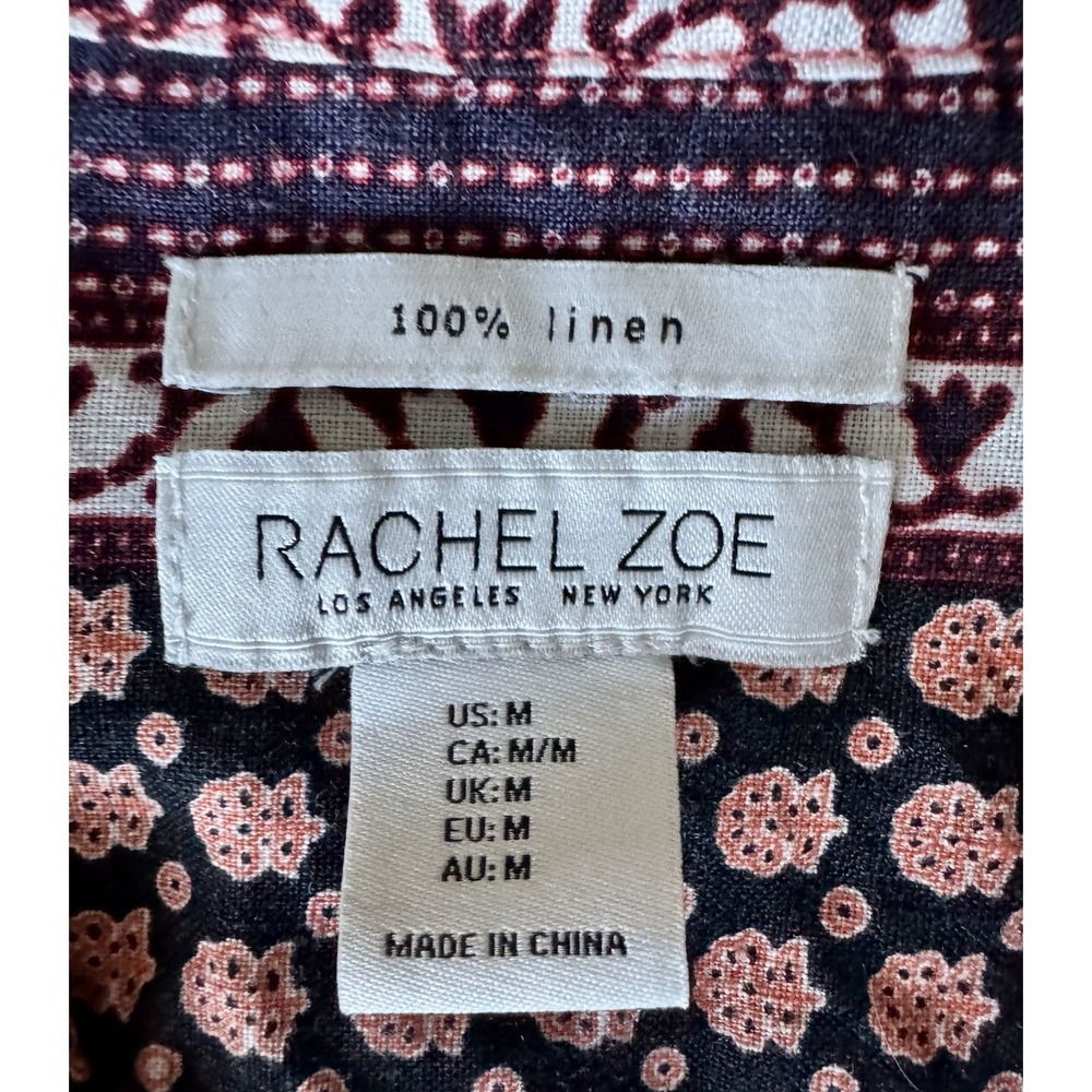 Rachel Zoe Med 100% Linen Boho Tribal Print Short Sleeve Button Up Shirt EUC - Picture 5 of 5